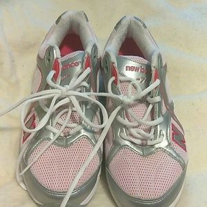 Pink white and silver walking shoes